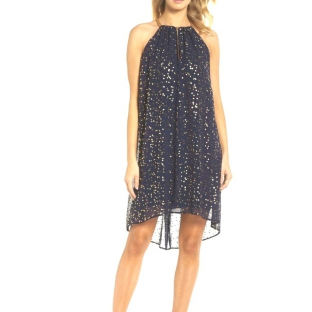 Michael Kors Metallic Floral Chiffon Halter Dress